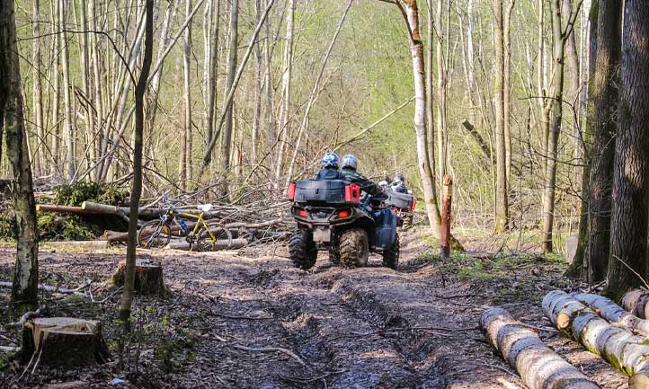Riding All-Terrain Vehicles in the woods
