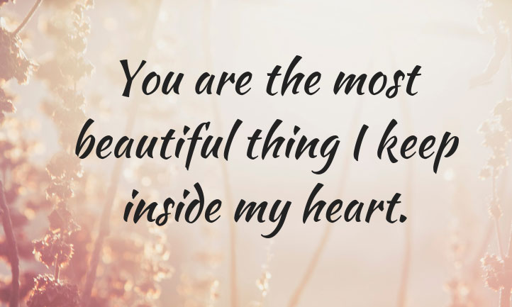 You are the most beautiful thing I keep inside my heart.