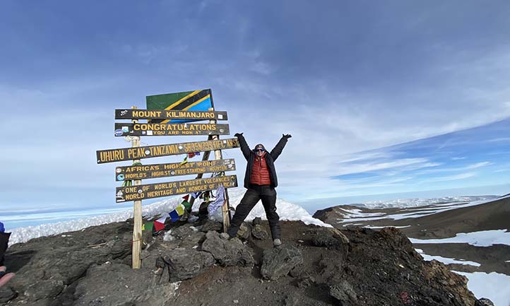 Rachel at the summit of Kilimanjaro