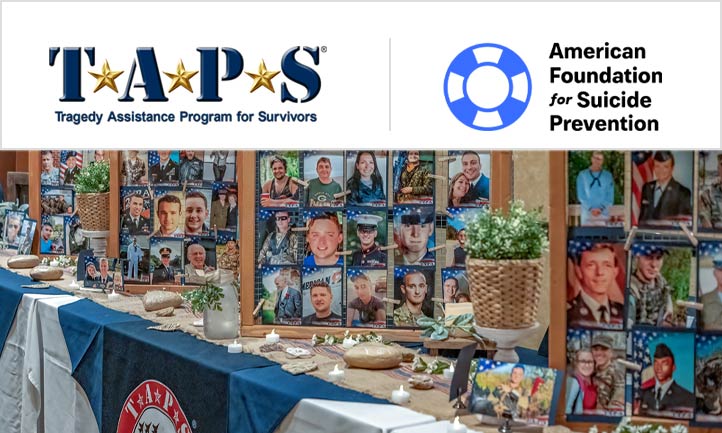 TAPS Fallen Hero table with American Foundation for Suicide Prevention and TAPS Logos