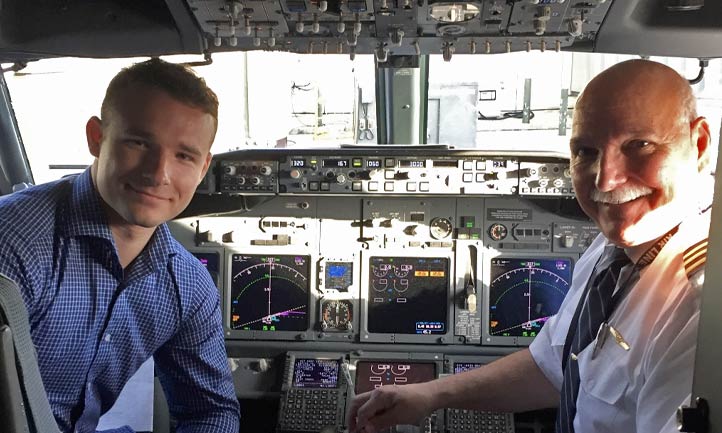 Christopher and Matt Daud in Airplane cockpit
