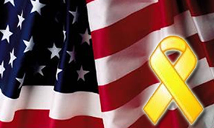 american flag and yellow ribbon