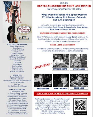 Denver Songwriters Show and Dinner to Benefit TAPS Flyer