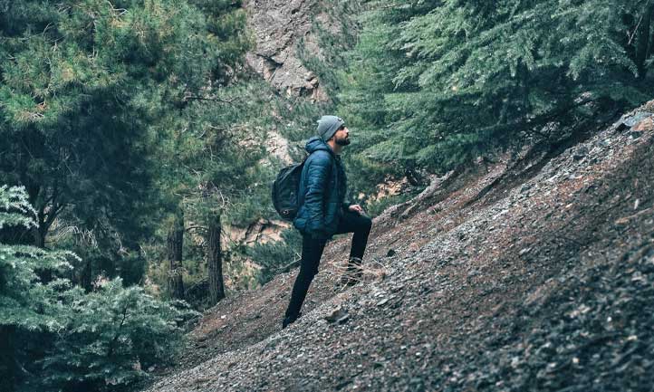 hiking up mountain