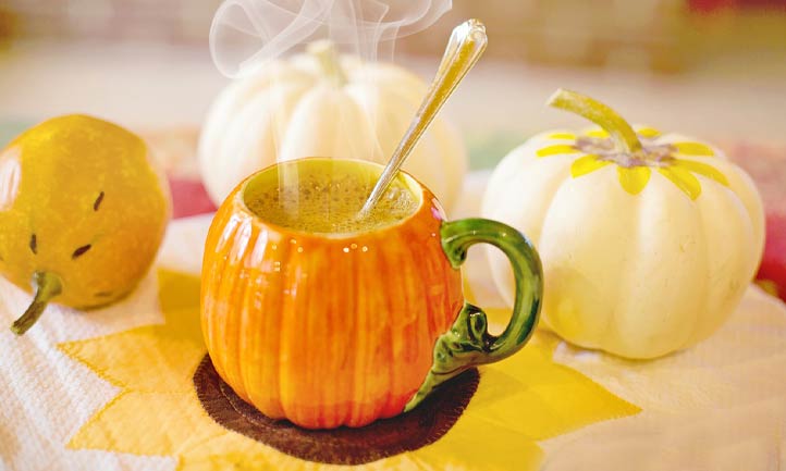 hot drink in pumpkin mug
