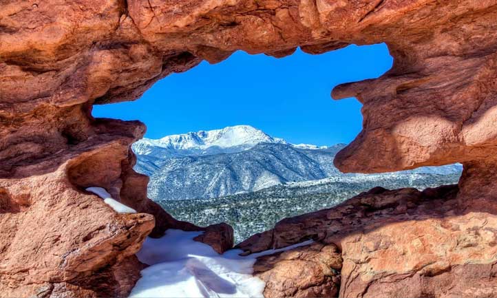 Garden of the Gods and Pikes Peak scene