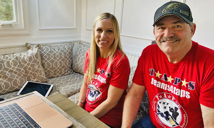 survivors sitting in front of computer