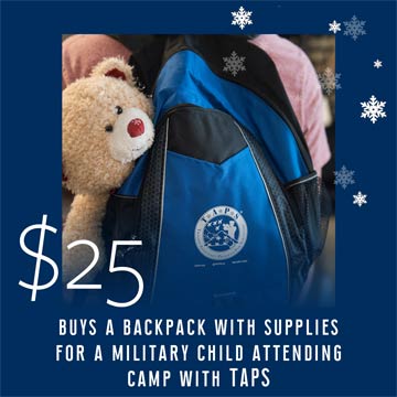 $25 Buys a Backpack with Supplies for a Military Child Attending Camp with TAPS