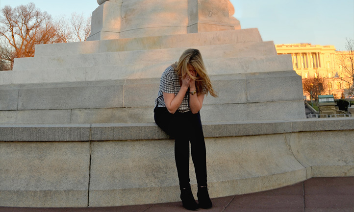 Lady Crying By Memorial