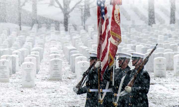 TAPS Magazine winter 2019 cover, winter at Arlington national cemetery