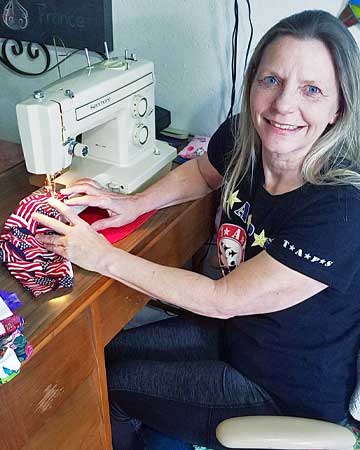 Terri Jones at her sewing machine