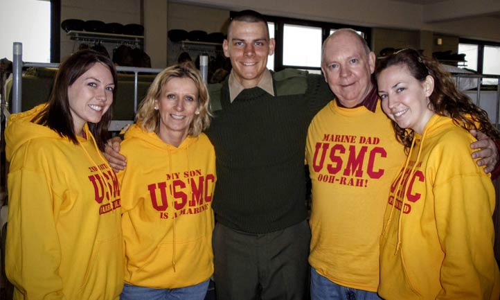 Kelly and family with Owen at his graduation (Parris Island)