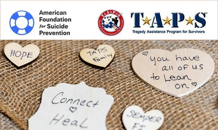 Wooden hearts with American Foundation for Suicide Prevention and TAPS Logos