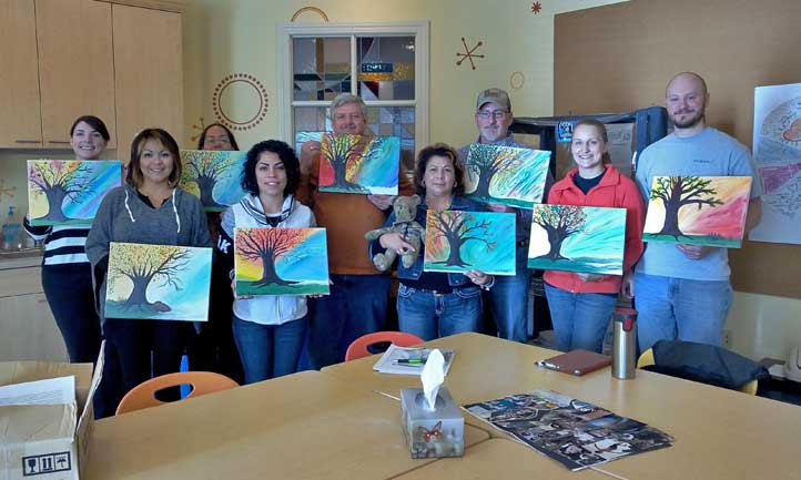 Care Group members with completed art therapy painting we did at our meeting in 2015 
