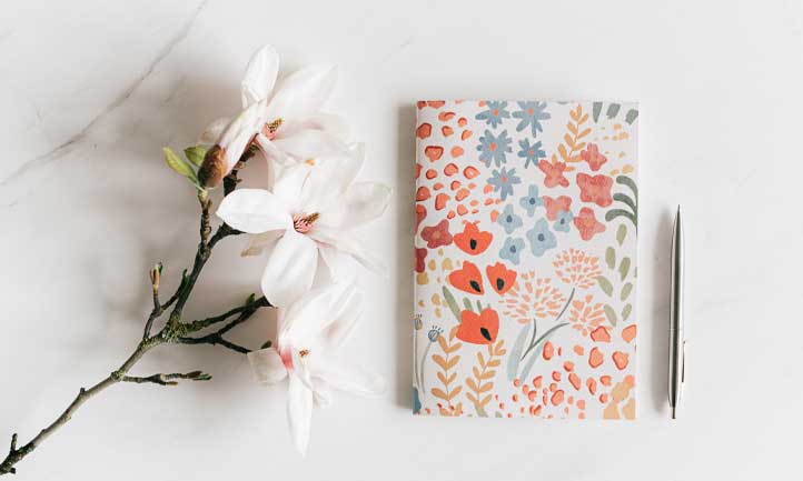 notebook and flowers