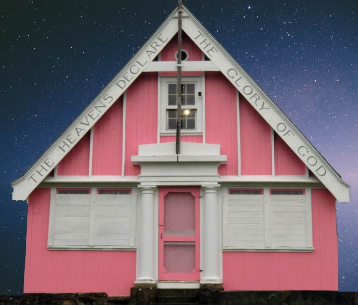 pink house with words: the heavens declare the glory of god