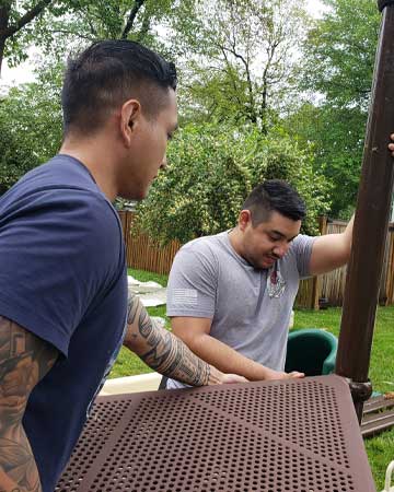 volunteers build playground