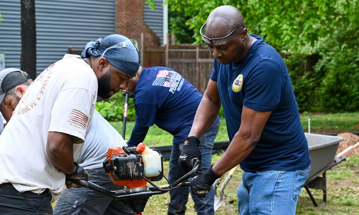 volunteers build playground