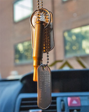 Dog Tags on Rearview Mirror